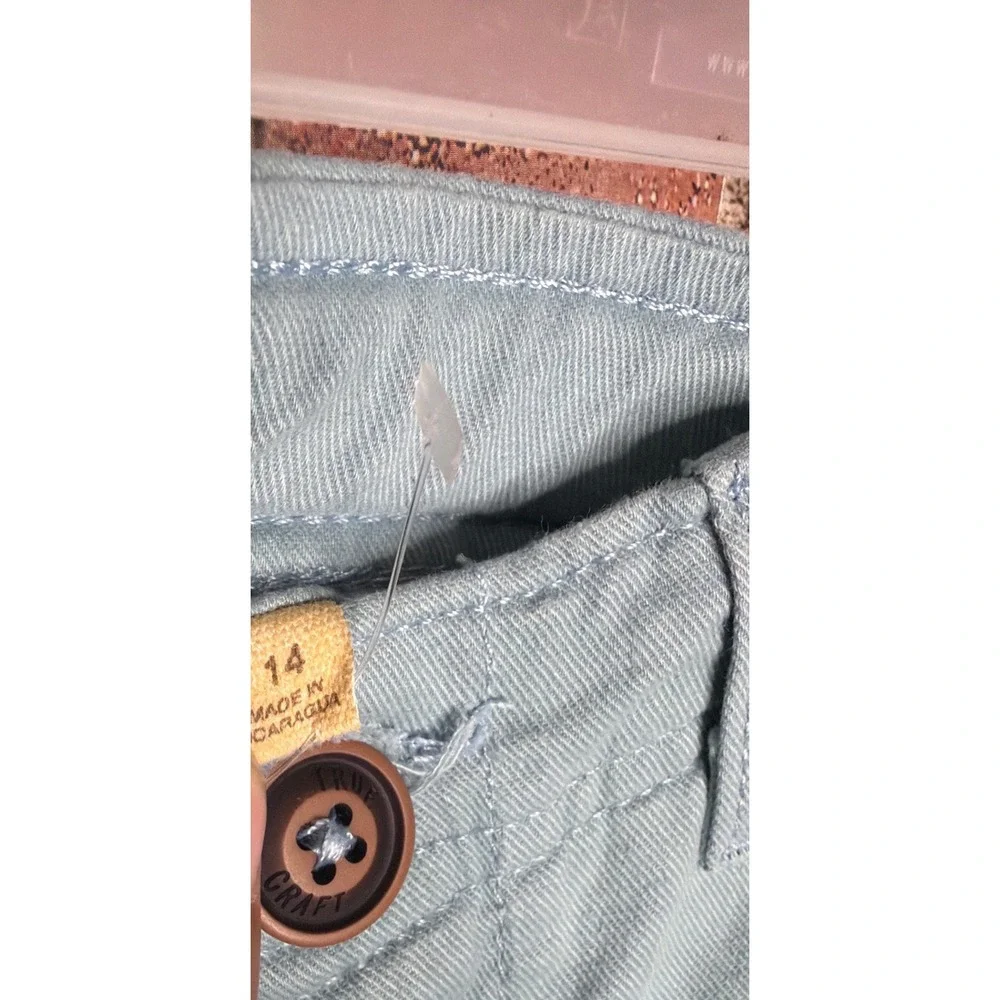 True Craft Boys Chino Shorts Size 14 Light Blue Grey Flat Front Cotton Twill